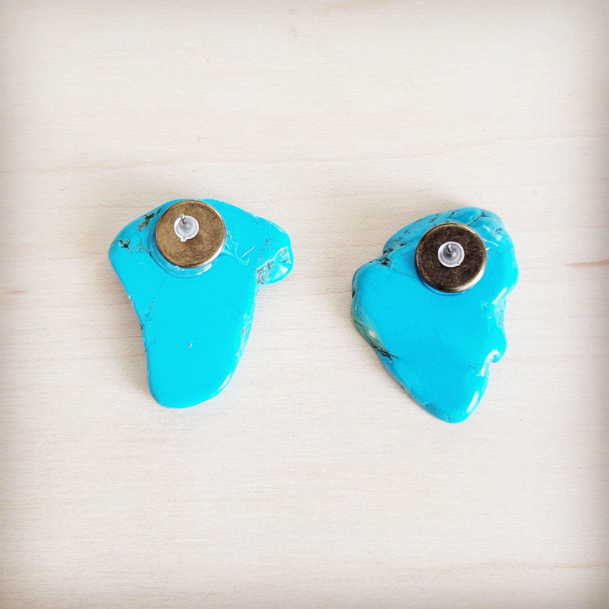 **Turquoise Slab Earring Studs-Blue 200bn