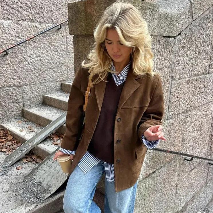 Timeless Suede Princess Jacket - Chic Mocha and Latte Retro Jacket for Women