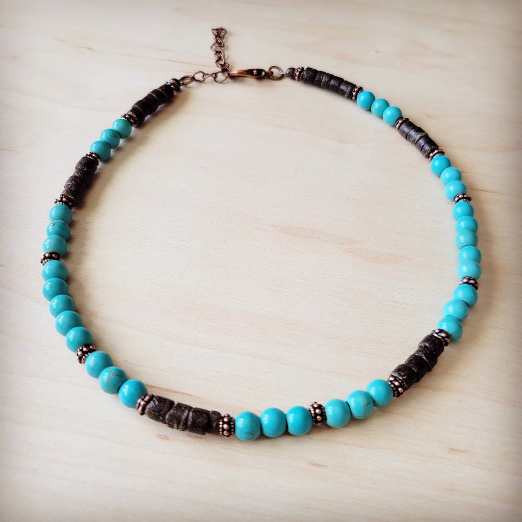 **Natural American Turquoise Beaded Collar Necklace 262f*