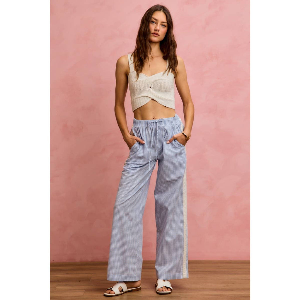 Bradford gingham pin stripe & lace detail pants
