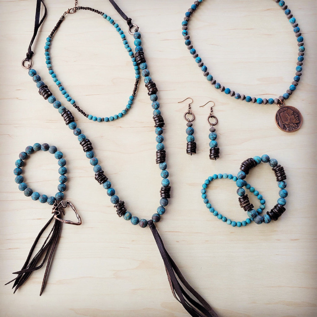 **Natural American Turquoise Beaded Collar Necklace 262f*