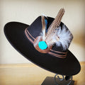 Guinea Marabou Feather Turquoise Slab Band on Black Hat 985y