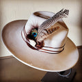 Peacock Guinea Feather & Turquoise Slab Band & Bone Hat 985w