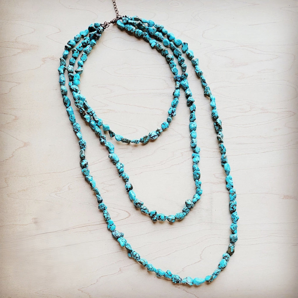 Genuine Blue Turquoise Triple Strand Necklace 259h