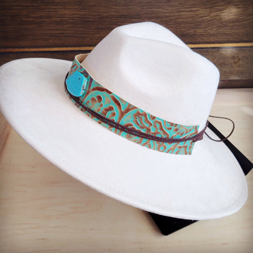Wide Genuine Leather Cowboy Turquoise Hat Band Only w/ Turq 953p