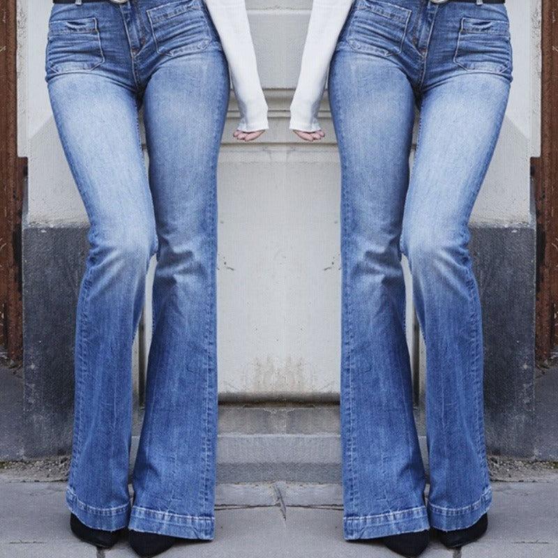 Cowgirl Chic Wide Flare Jeans - Stylish Denim Flare Pants for Trendy Women