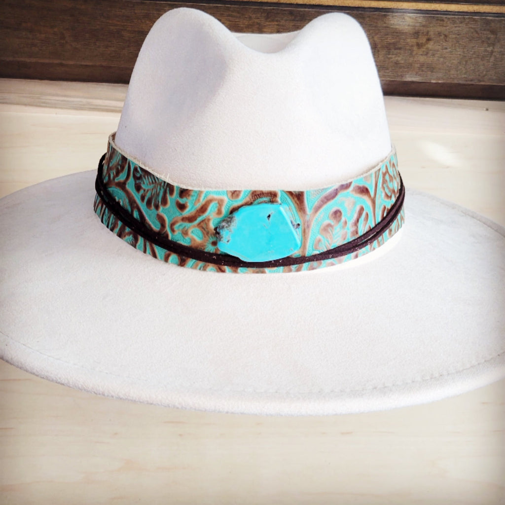 Wide Genuine Leather Cowboy Turquoise Hat Band Only w/ Turq 953p