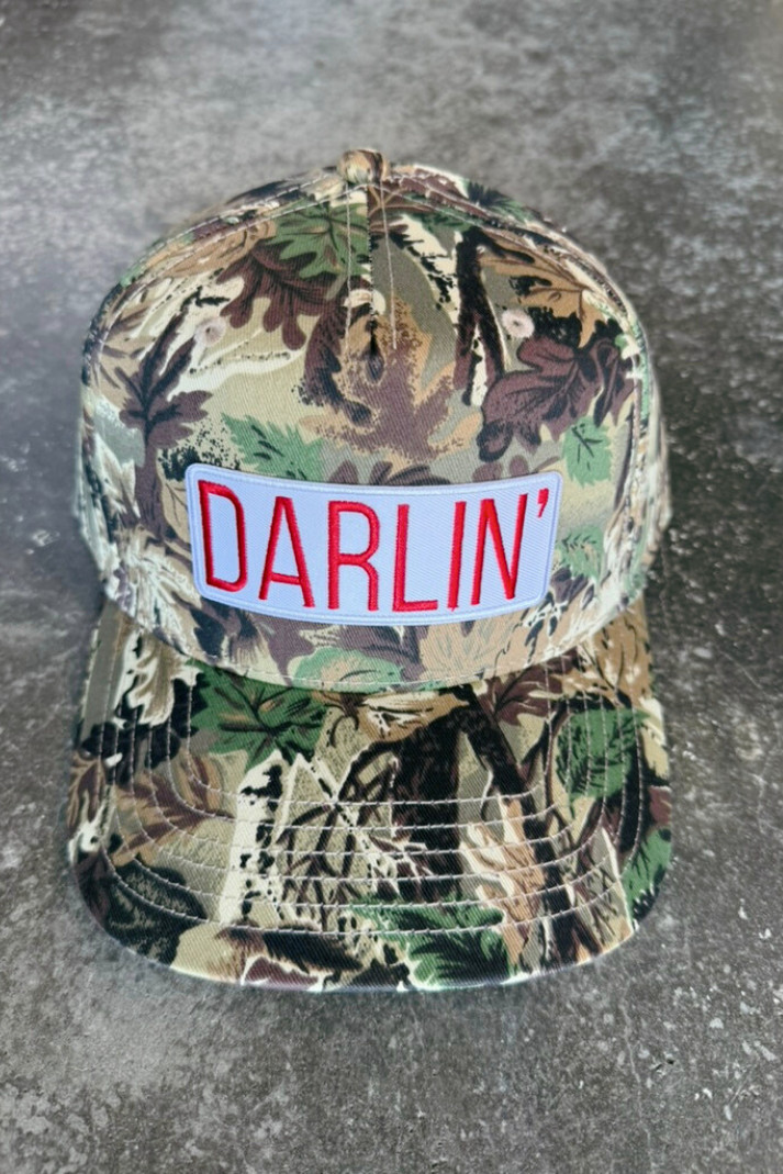 Darlin Embroidered Patch on Camo Structured Cap
