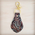 **Embossed Leather Key Chain - Turquoise Brown Floral 700u