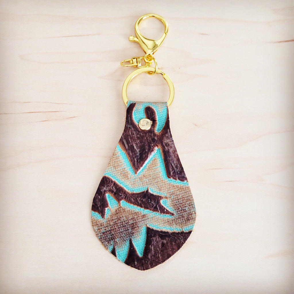 **Embossed Leather Key Chain -Turquoise Laredo 701t