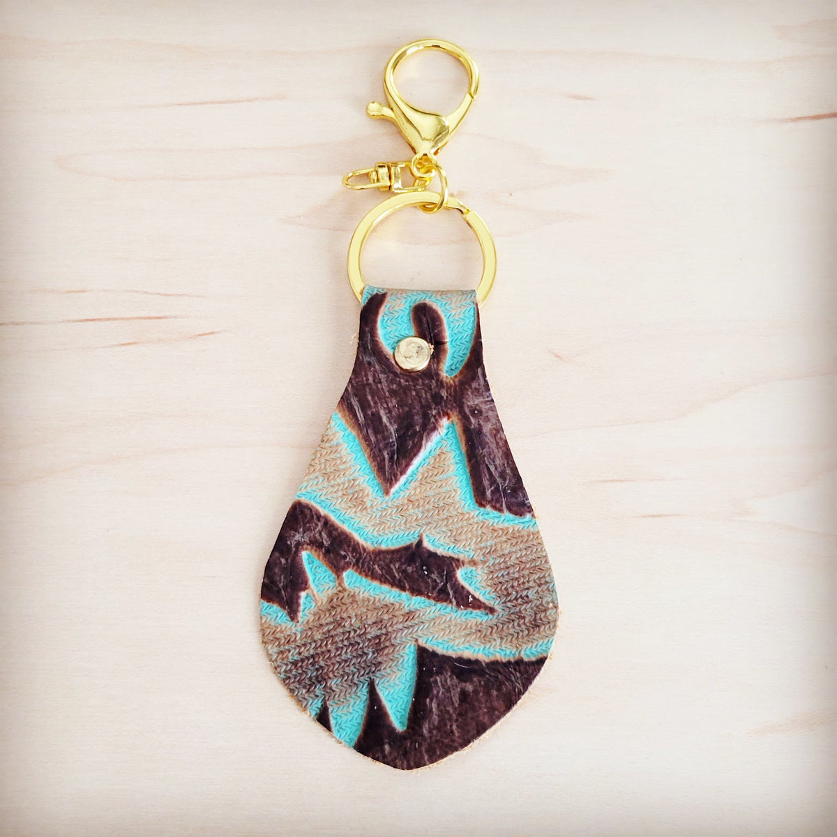 **Embossed Leather Key Chain -Turquoise Laredo 701t