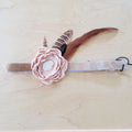 **Leather Hat Band w/ Silk Flower & Feathers-Blush (Band Only) 953a