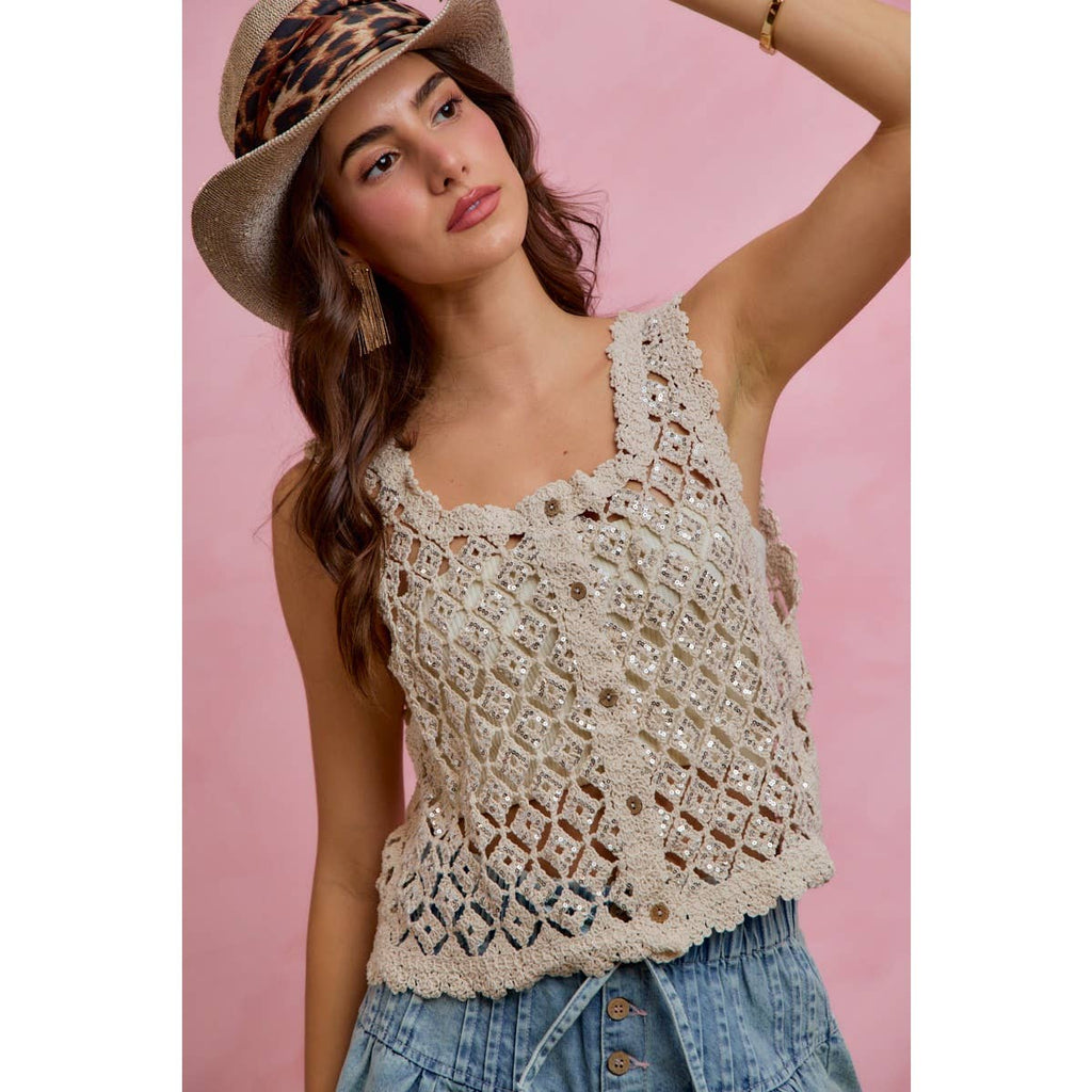 Jewel sequin crochet tank/vest