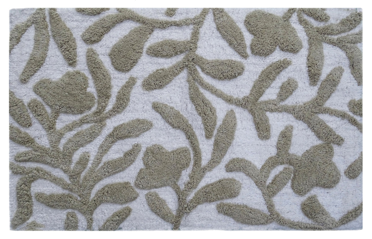 Vibhsa Bath Rug Damask Pattern in Beige & Ivory