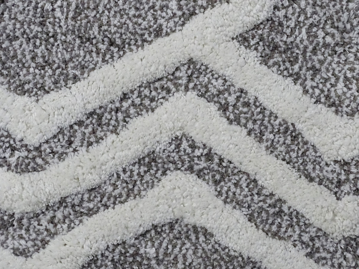 Vibhsa Bath Rug Geometric Pattern in Grey & Ivory