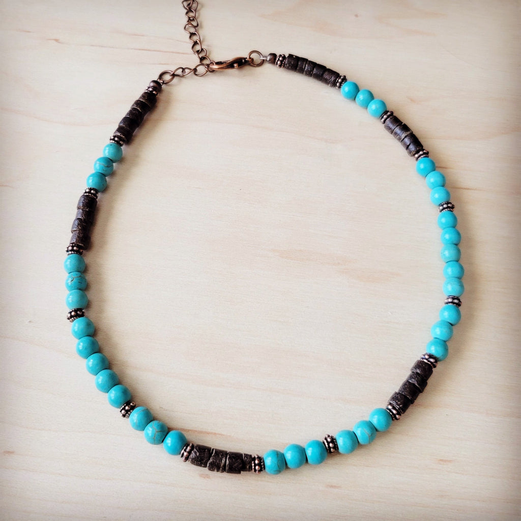 **Natural American Turquoise Beaded Collar Necklace 262f*