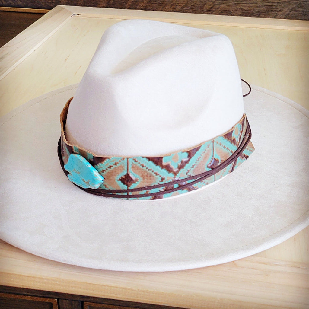 **Wide Genuine Leather Turquoise Navajo Hat Band Only w/ Turq 953i