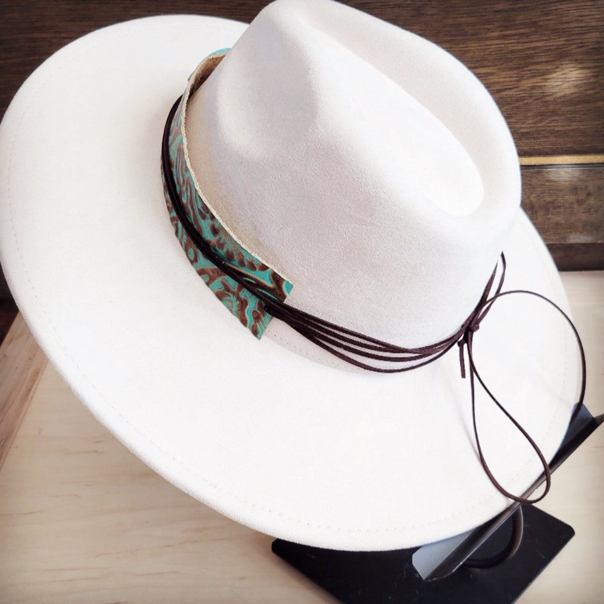 Wide Genuine Leather Cowboy Turquoise Hat Band Only w/ Turq 953p