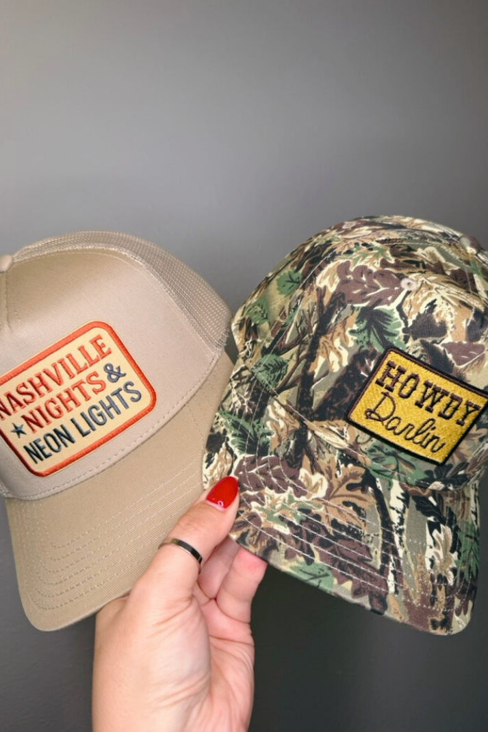 Nashville Nights & Neon Lights Embroidered Patch on Structured Trucker Hat