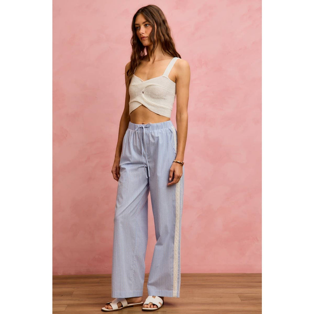 Bradford gingham pin stripe & lace detail pants