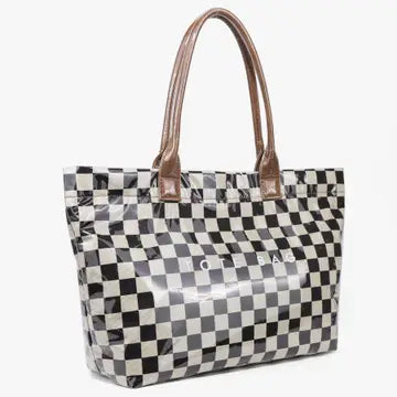 Brooklyn Laminated Mixed Media Checkered Tote