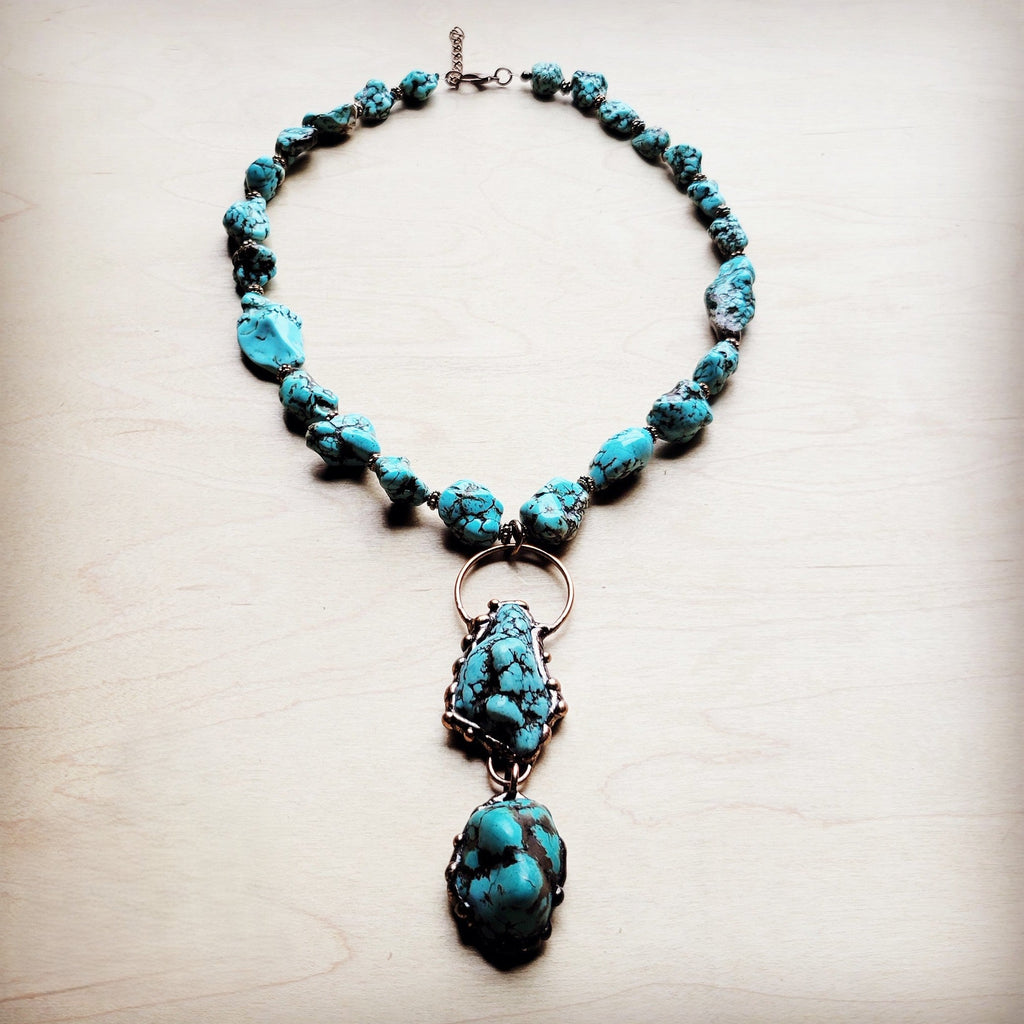 Blue Turquoise Necklace w/ Soldered Turquoise Pendant 259j