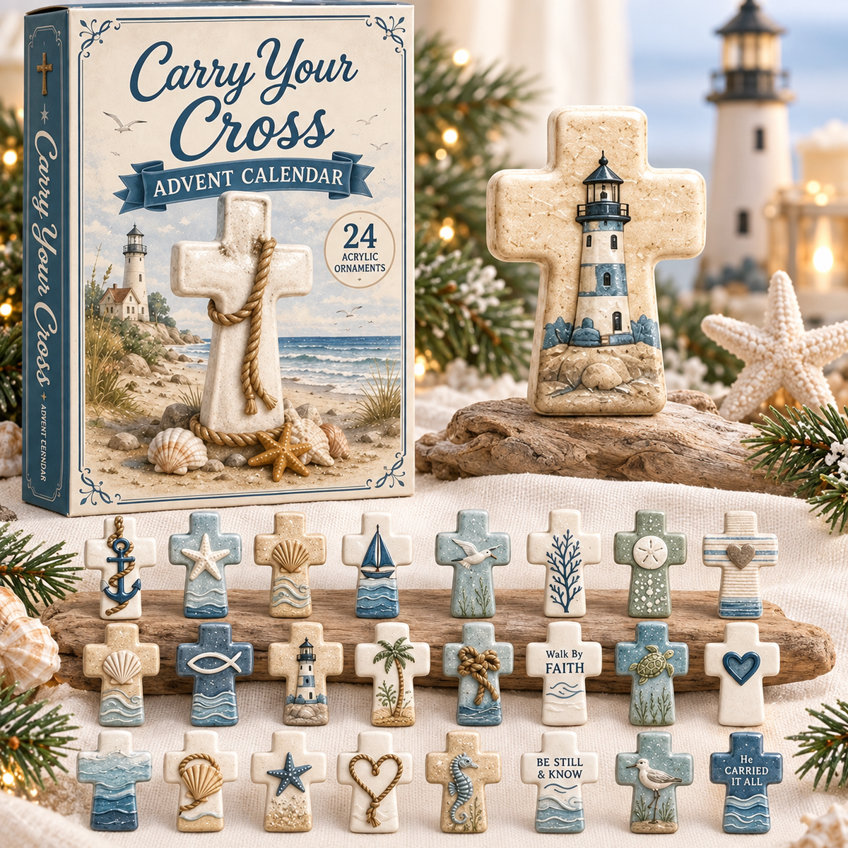 CARRY YOUR CROSS 24 DAY ADVENT CALENDAR | SHOW YOUR FAITH IN ASSORTED ACRYLIC ORNAMENTS