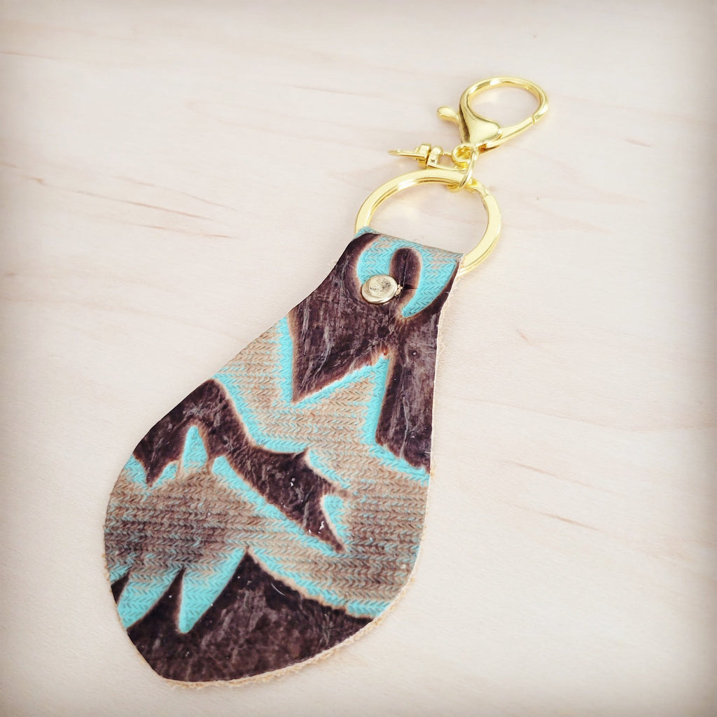 **Embossed Leather Key Chain -Turquoise Laredo 701t