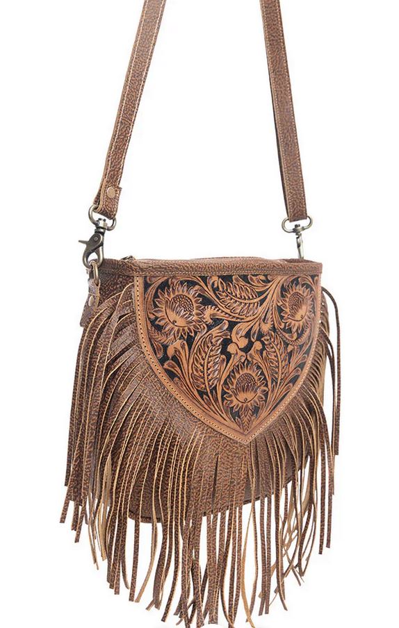 Hand tooled Fringe Bag