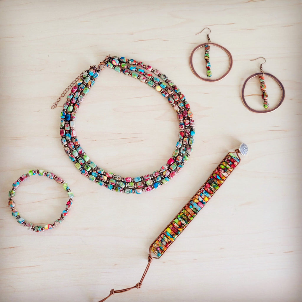 Triple Strand Layered Boho Multi Regalite Necklace 264r