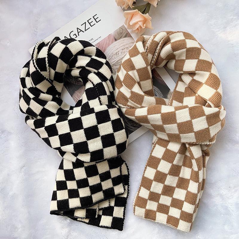 Cowgirl Chic Checkerboard Knitted Scarf – Stylish Winter Accessory for Cowgirls