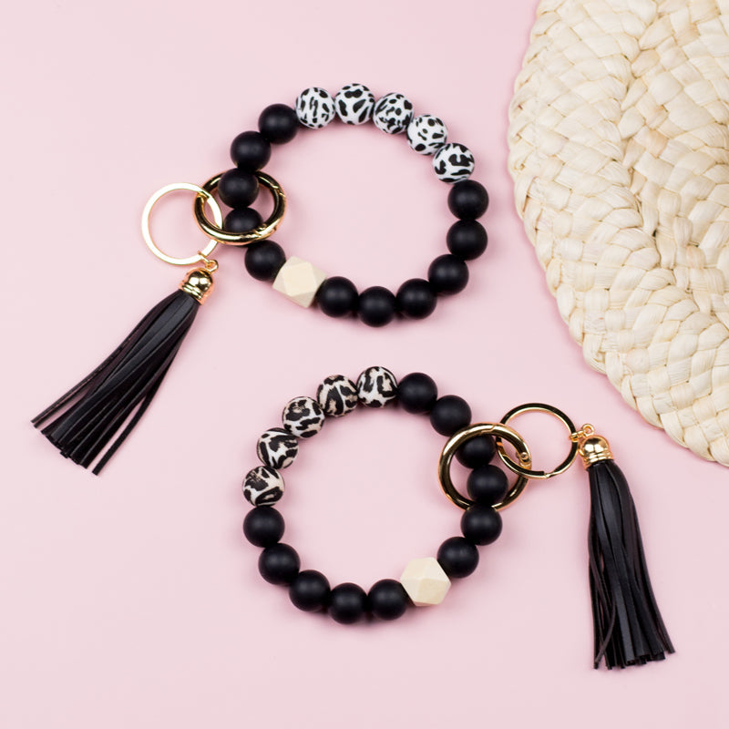 Silicone Color Block Print Key Ring Bracelet