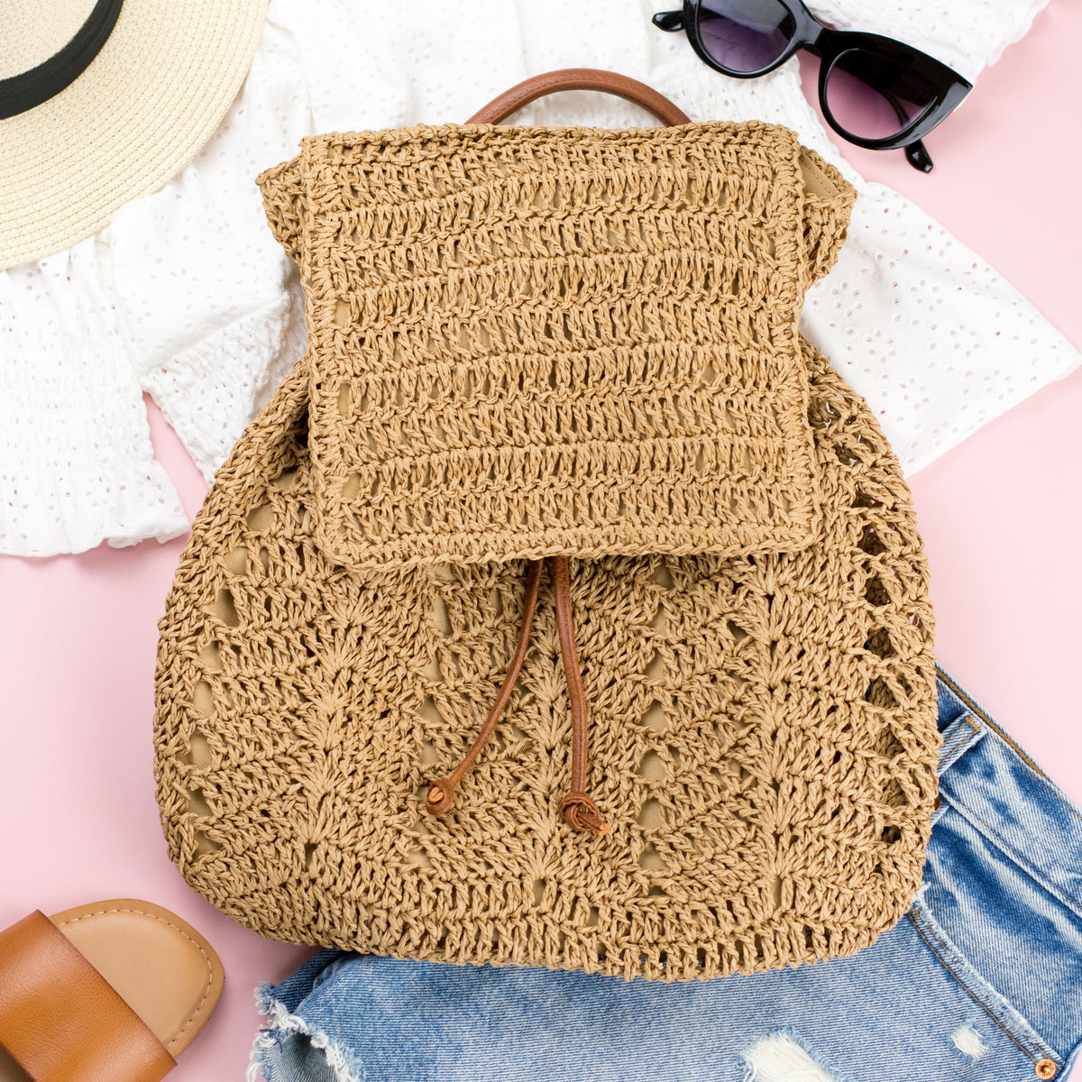 Woven Straw Backpack