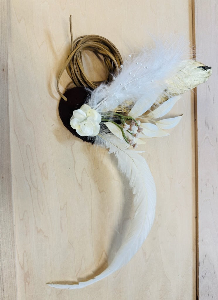 Boho Western Wedding Floral & Feather Bridsmaid Hat in Bone 984r