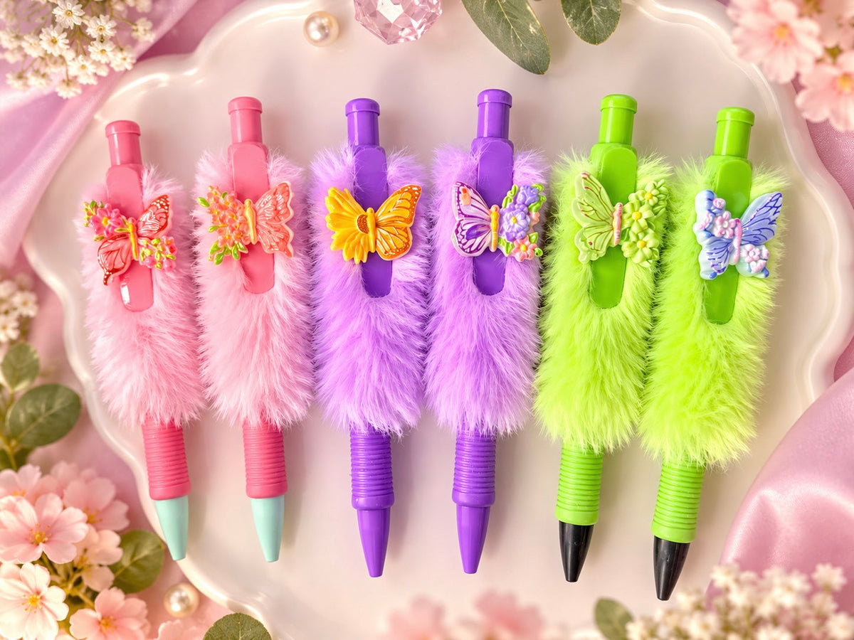 FUZZY BUTTERFLY PENS |. CUTE FLUFFY PENS FOR WORK OR SCHOOL