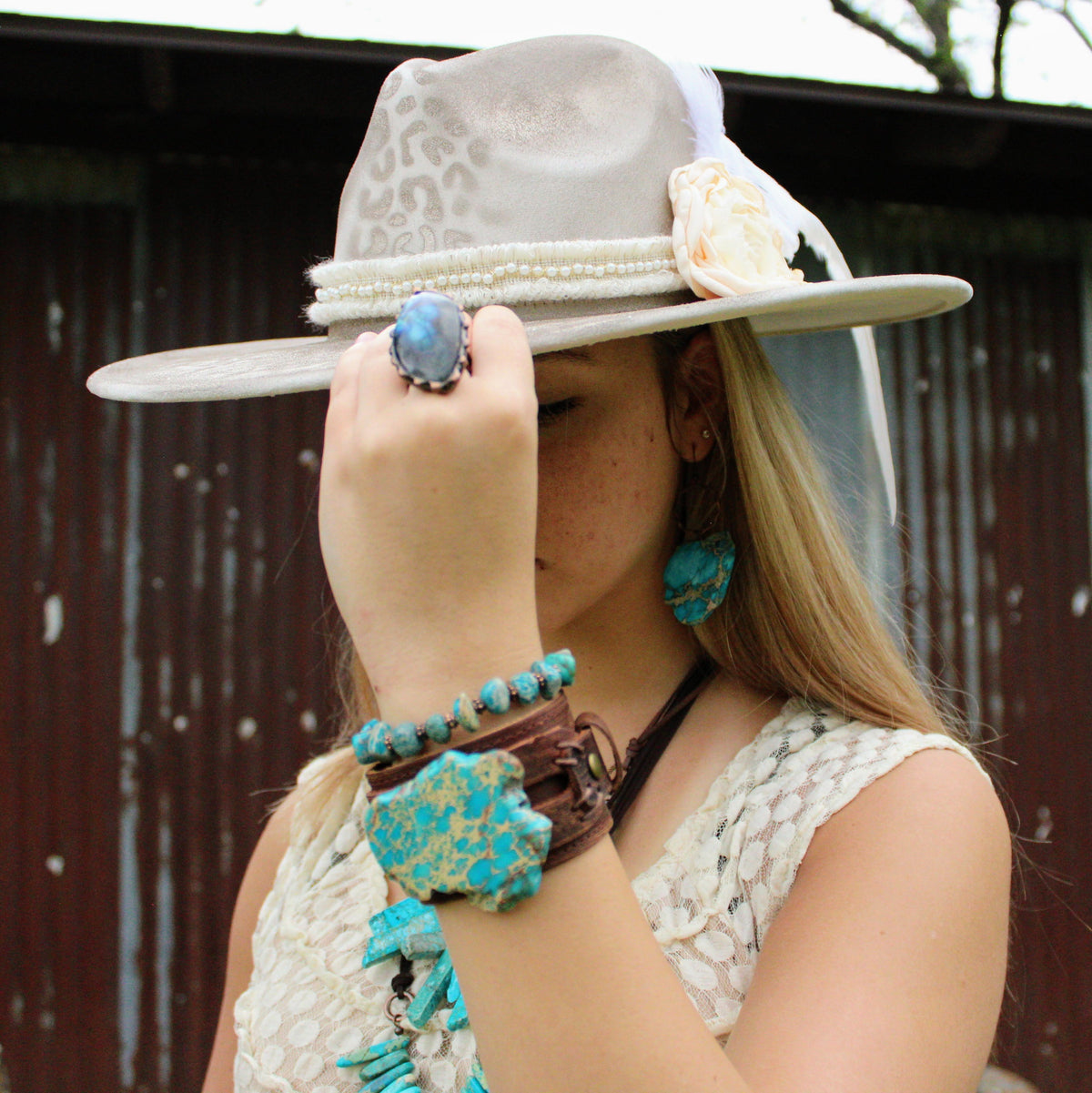 Hand-Painted Leopard Boho Western Cowgirl Hat Only-Gold 986w