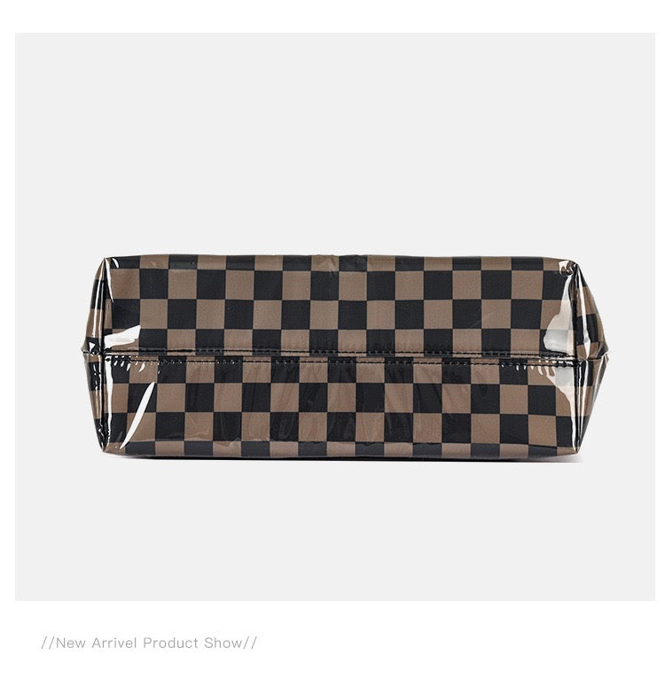 Charly Laminated Checkered Nylon Tote