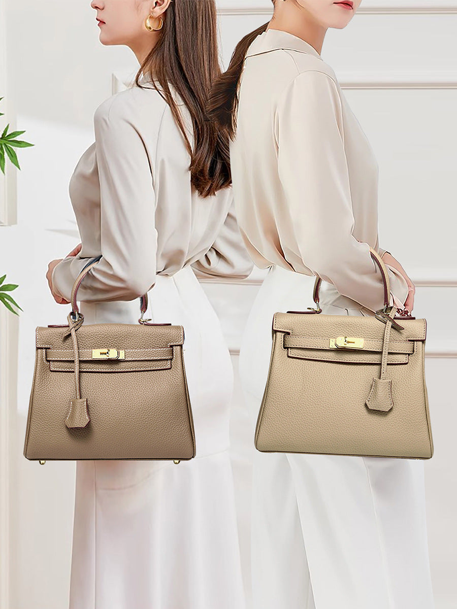 Women's High-grade Fashionable Genuine Leather Handmade Kelly First Layer Handbags