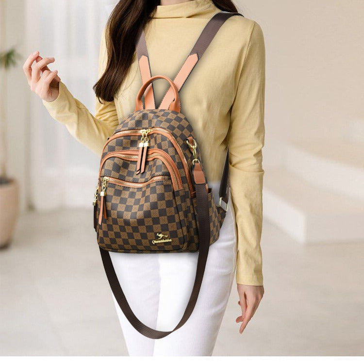 Women's High-grade Chessboard Plaid Year Texture Backpacks