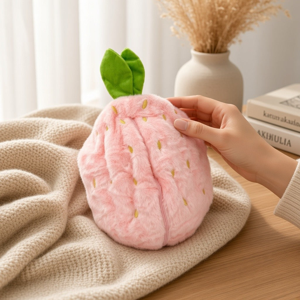 Reversible Strawberry Bunny Plush Toy Soft Polyester Stuffed Animal for Kids Hide and Seek Transforming Toy