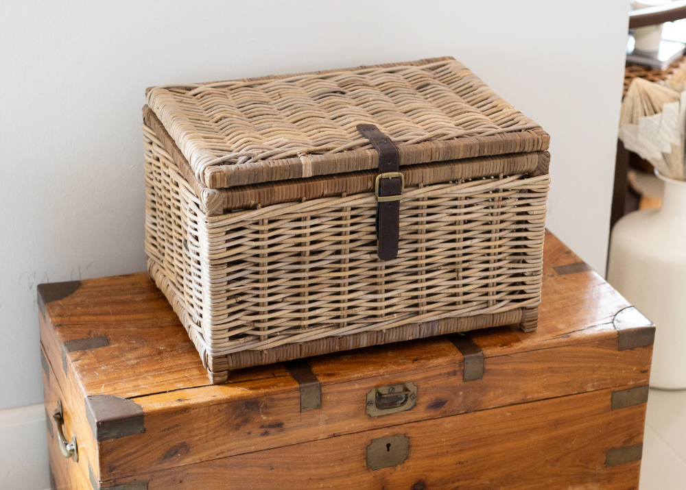 Rattan Chest with Faux Leather Buckle