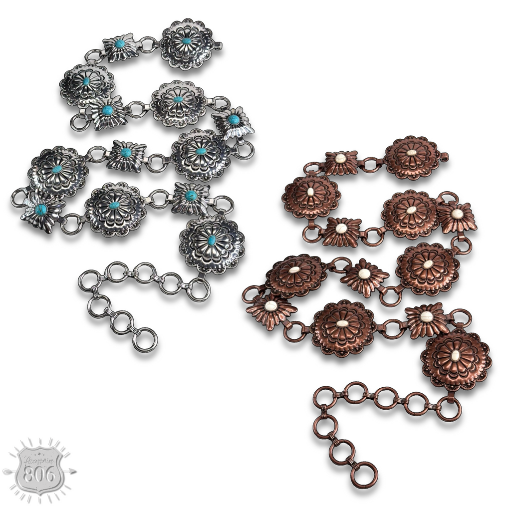 Western round and square concho link belt