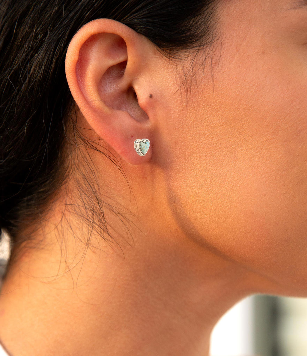 Heart Blue Turquoise Golden Stud Earrings