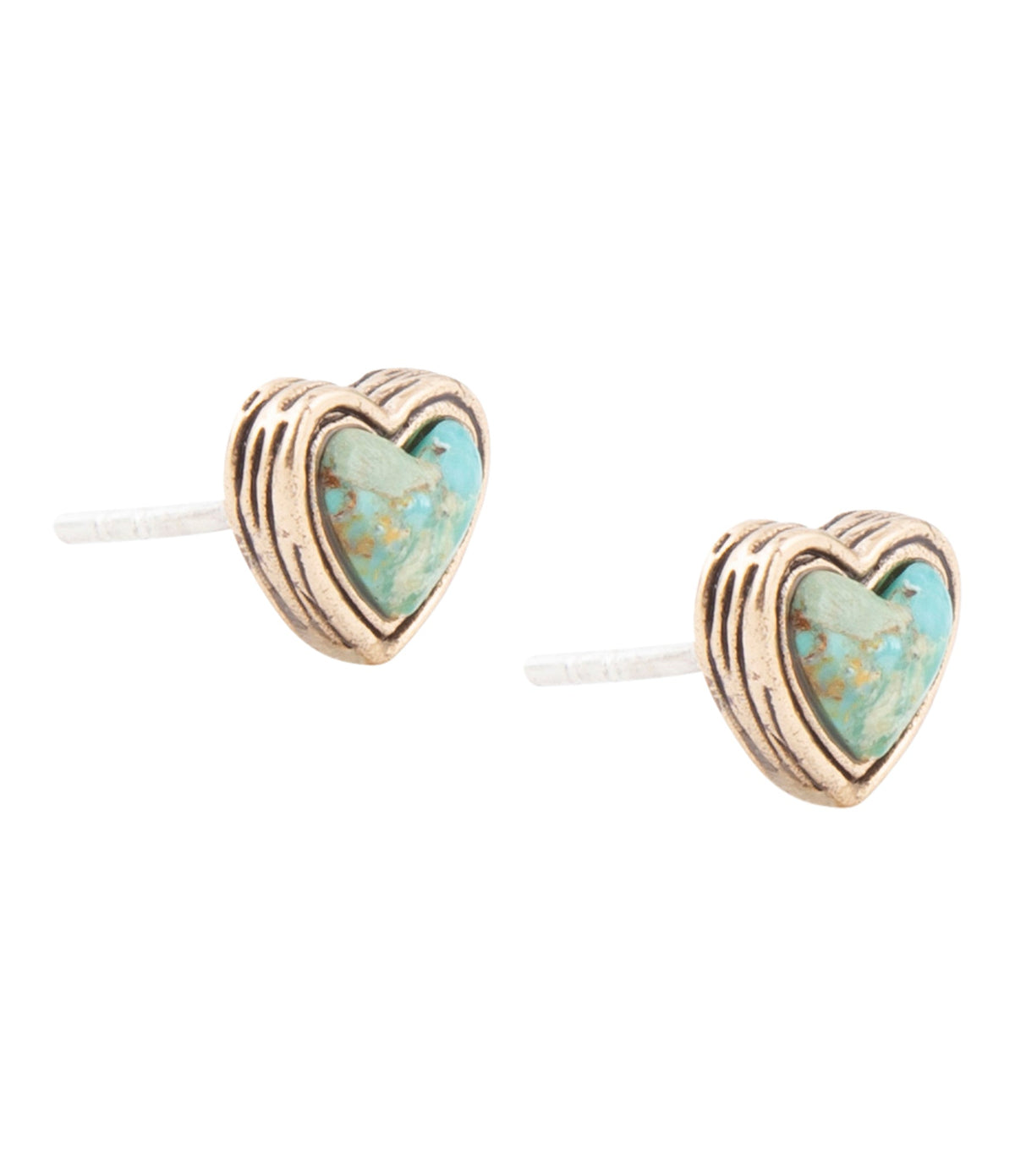 Heart Blue Turquoise Golden Stud Earrings