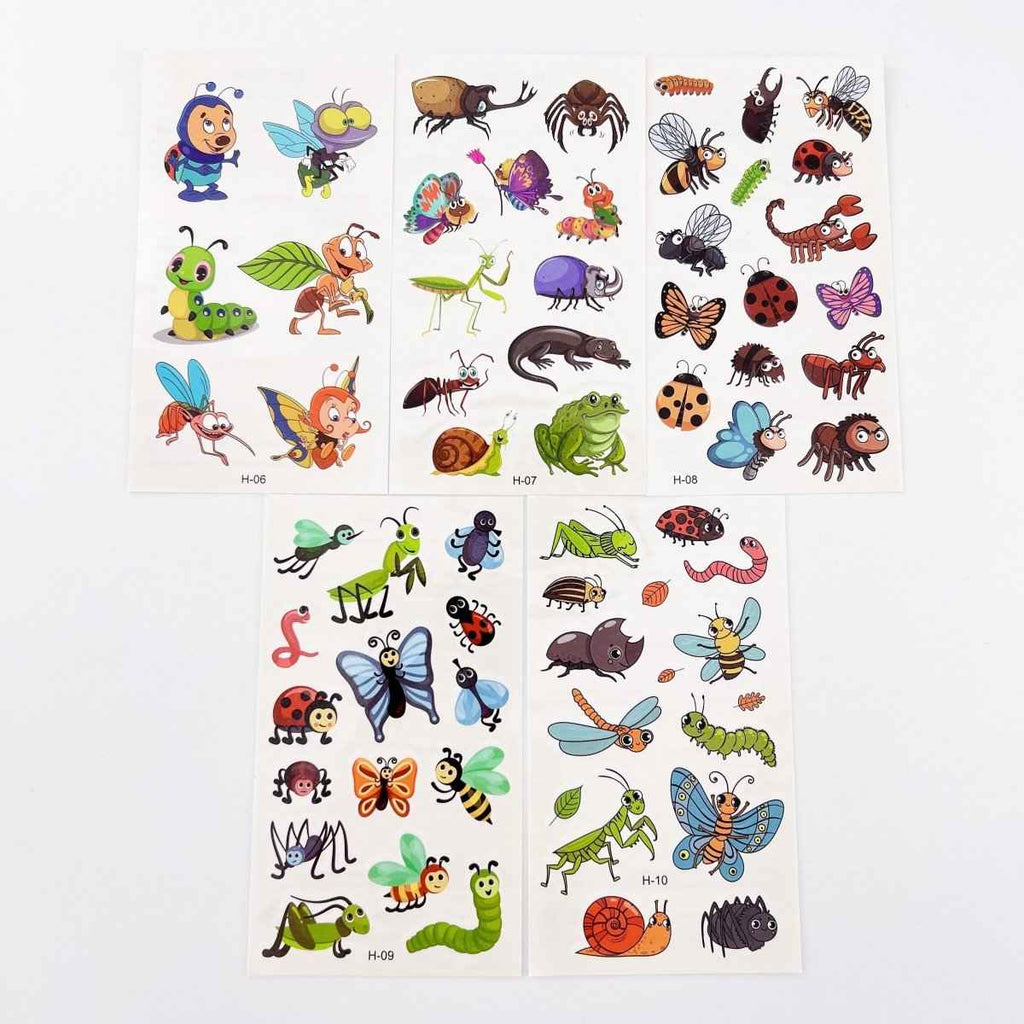 Cartoon Bugs Tattoos – 10 Sheets Non-Toxic Waterproof Stickers
