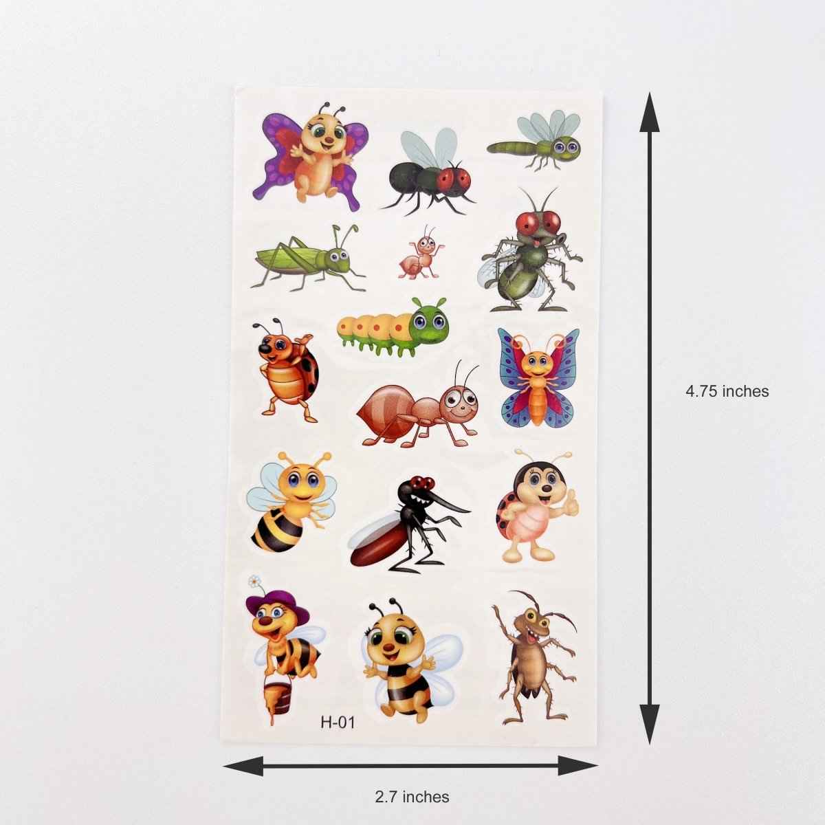 Cartoon Bugs Tattoos – 10 Sheets Non-Toxic Waterproof Stickers