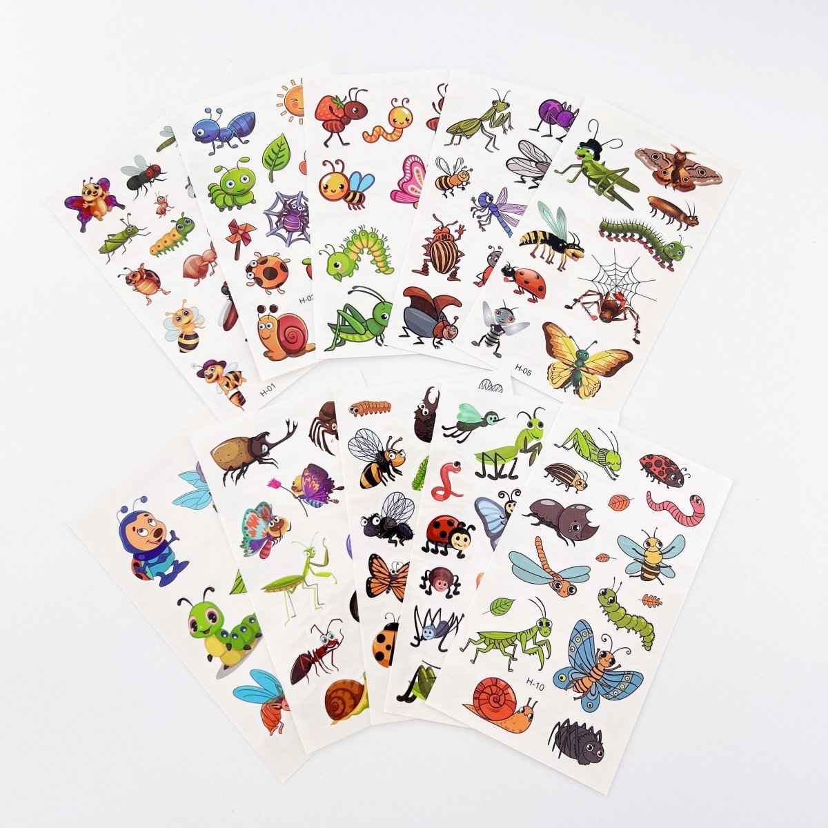 Cartoon Bugs Tattoos – 10 Sheets Non-Toxic Waterproof Stickers