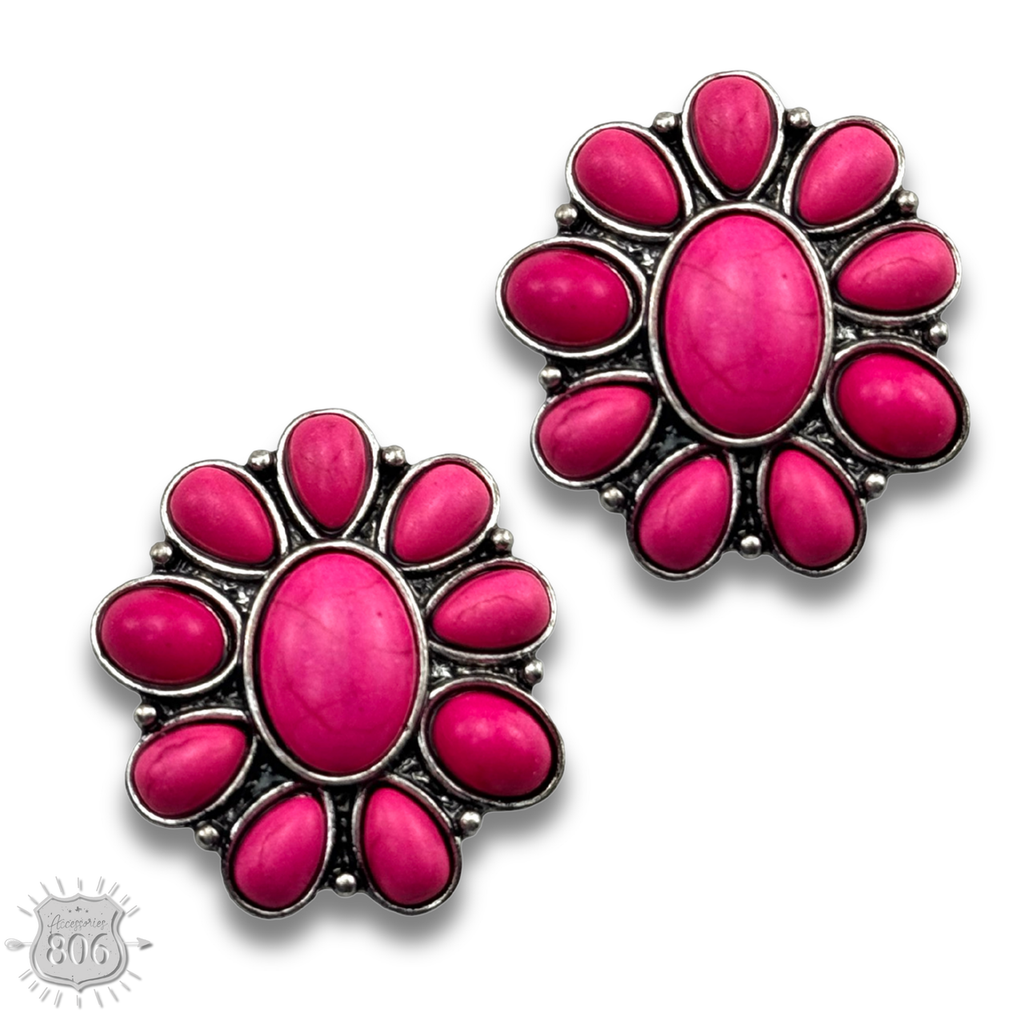 Western stone flower post earring, last call