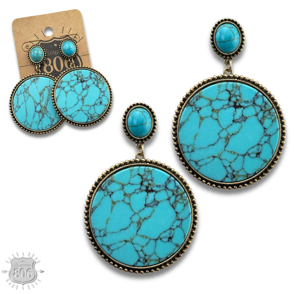 Round stone disc earring, last call
