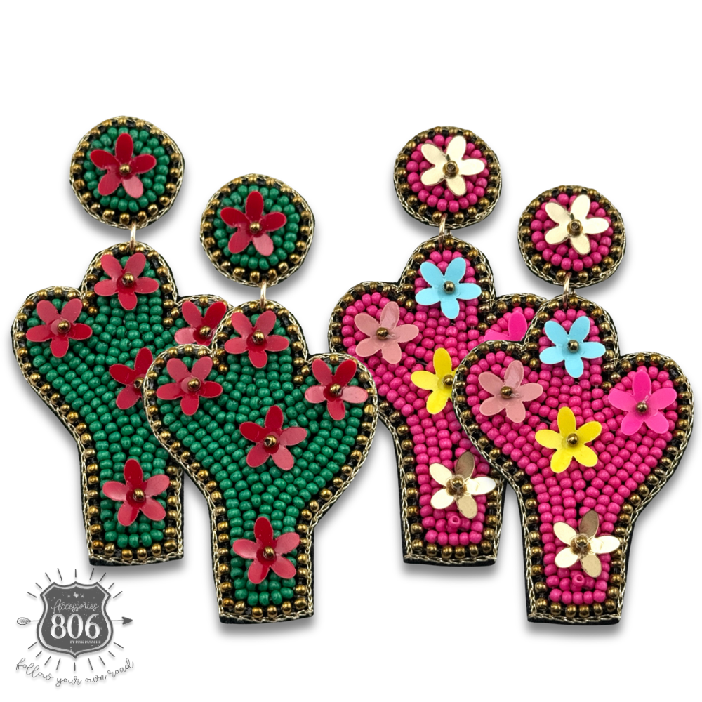Seed bead cactus earring - LC